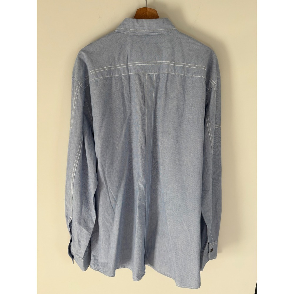 BKE Mens XXL Athletic Fit Button Down Shirt Blue White Stripe Roll Tab Sleeve - Picture 2 of 8